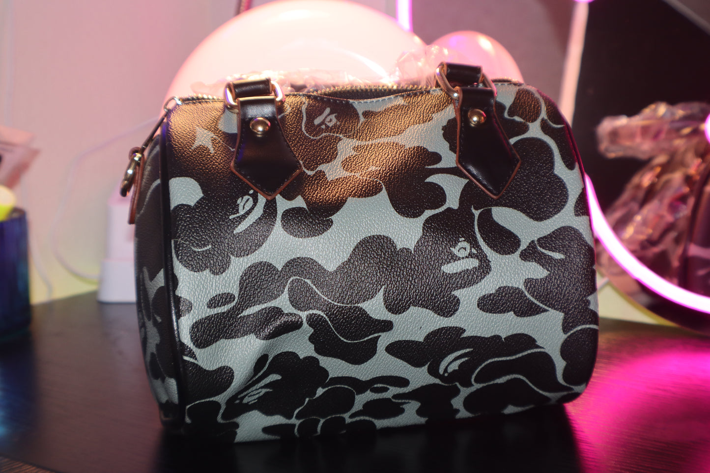 Midnight Camo Boston Bag ✦ Y2K Streetwear Shoulder & Crossbody Bag